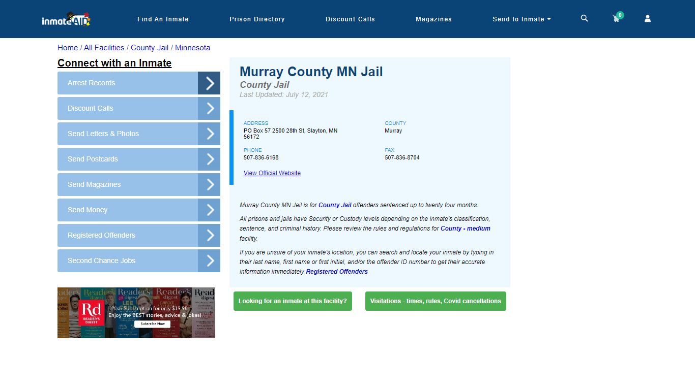 Murray County MN Jail - Inmate Locator - Slayton, MN